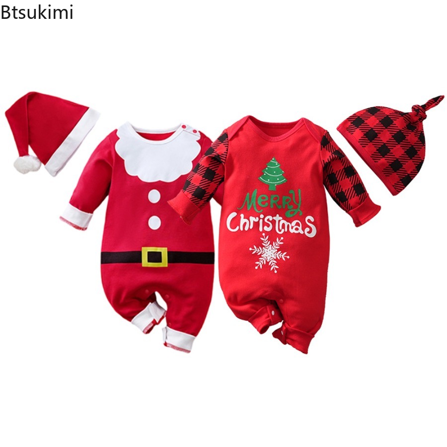 Baby Clothing Neutral - 0-18M Baby Santa Claus Jumpsuit+hat Newborn