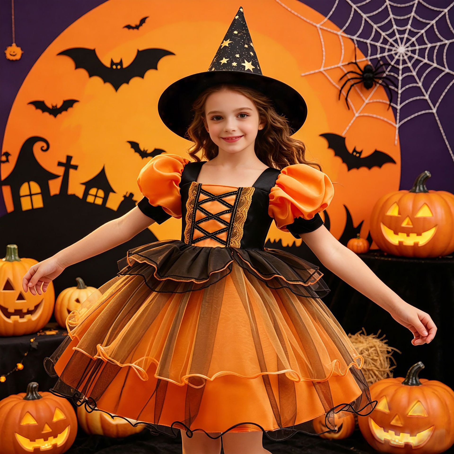 Baby Tutu Skirt - Girls Halloween Witch Costume Puff Sleeve